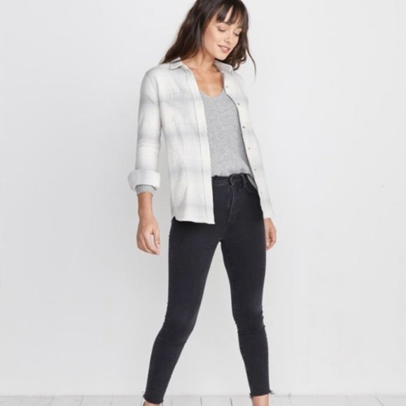 Marine Layer Gray Rose Overshirt Plaid Flannel Button Down Top - Picture 1 of 8